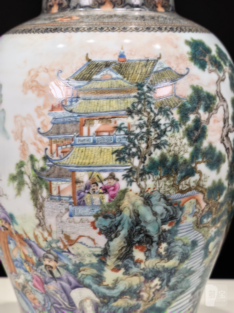 民国 仿乾隆珐琅彩献宝图瓶 - 图17